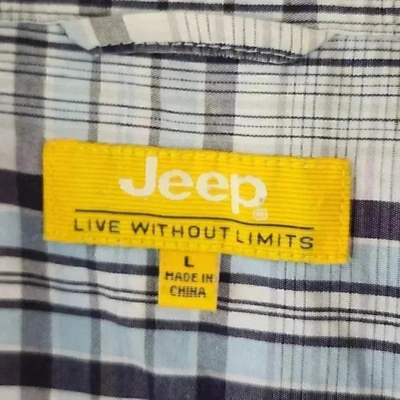 Jeep Blue Plaid Short Sleeve Button Down Men's Shirt L - Picture 7 of 10